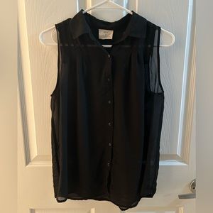 Pins And Needles Sheer Black Sleeveless Button Up Shirt Blouse